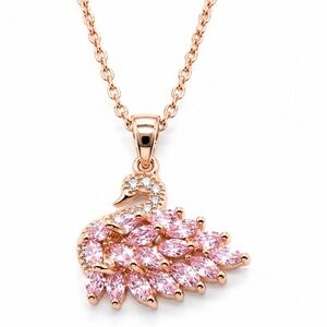 Pink Swan Necklace Swarovski Crystal Rose Gold Overlay Adjustable Chain Vintage